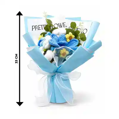 Forever Knitted Blue Crochet Flower Bouquet